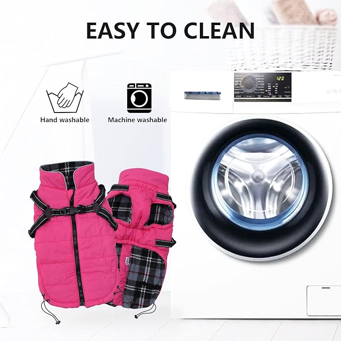 Geyecete Winter Warm Coat Waterproof Dog Winter Jacket with Harness Traction Belt,Pet Outdoor Jacket Dog Autumn and Winter Clothes for Medium, Small Dog-Pink-XXL