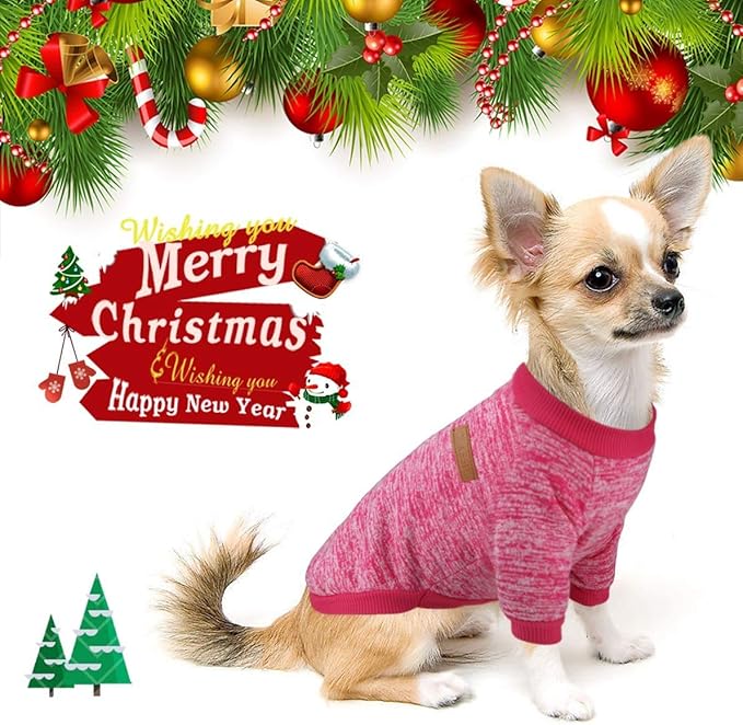 Idepet Pet Dog Classic Knitwear Sweater,Soft Fleece Coat for Small,Medium Dog,Warm Pet Dog Cat Clothes,Soft Puppy Customes (M, Rosered)