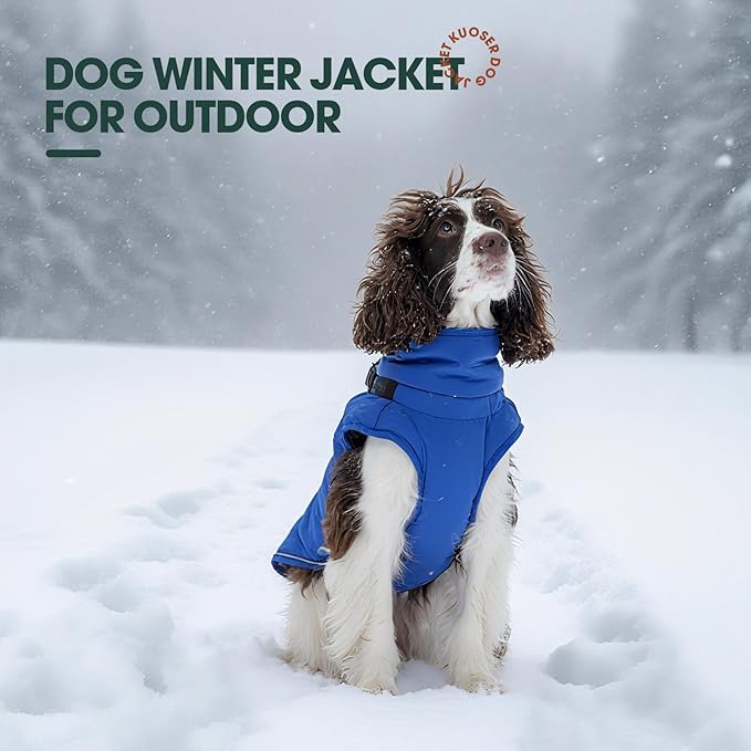 Kuoser Winter Dog Coat for Medium Dogs, Cold Weather Jacket & Vest for French Bulldog, Boston Terrier, Blue M