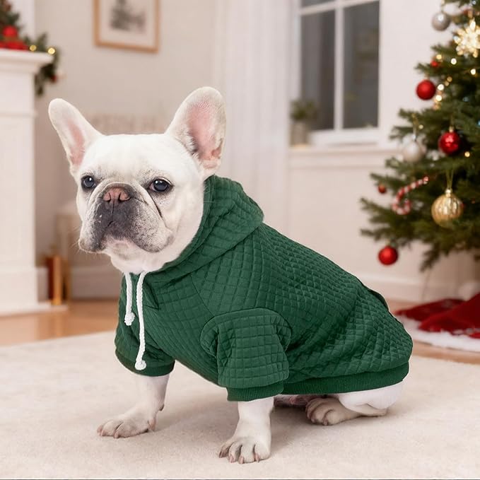 2 Pack Dog Hoodie Sweaters for Small Medium Dogs Warm Dog Clothes for Large Dogs Soft Waffle-Like Laminated Sweatshirt Bulldog (Dark Green+Wine Red, S/M (Back: 13",Chest: 18.5", Neck: 12"))