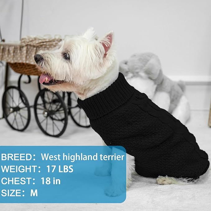 Mihachi Turtleneck Dog Sweater - Winter Coat Apparel Classic Cable Knit Clothes with Leash Hole for Cold Weather, Ideal Gift for Pet in New Year Black Small