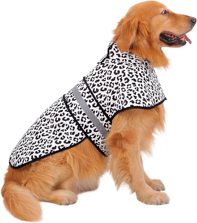 HDE Dog Raincoat Jacket Reflective Adjustable Hooded Pet Poncho Rain Coat with Leash Hole for Small to X-Large Dogs