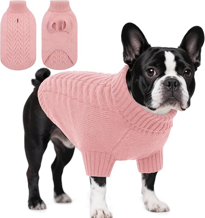 Dog Sweaters for Medium Dogs Classic Turtleneck Dog Christmas Sweater Thick Warm Pullover Female Puppy Pet Stretch Knitwear Fall Winter Clothes with Leash Hole(Pink, M)