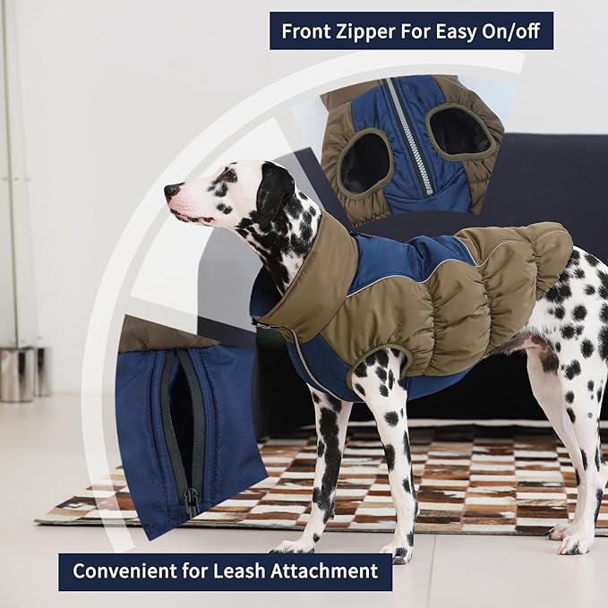 IECOii Windproof Waterproof Dog Coat - Thick Fleece Vest With Zipper, Snow Jacket For Large Dogs
