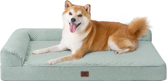 EHEYCIGA Memory Foam Dog Bed Large Sized Dogs, Pet Bed for Large Dog for Crate with Waterproof Liner, Pet Couch Bed Orthopedic with Washable Removable Cover, 35x23x6 Inches, Greyish Green