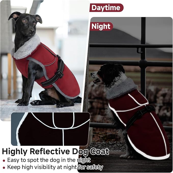 Lelepet Warm Dog Winter Coat Reflective Dog Jacket Fleece Vest Waterproof Windproof Cold Weather Coats with Adjustable Buckle Turtleneck Snowsuit for Small Medium Large Dogs,Rottweiler,Great Dane,XXXL