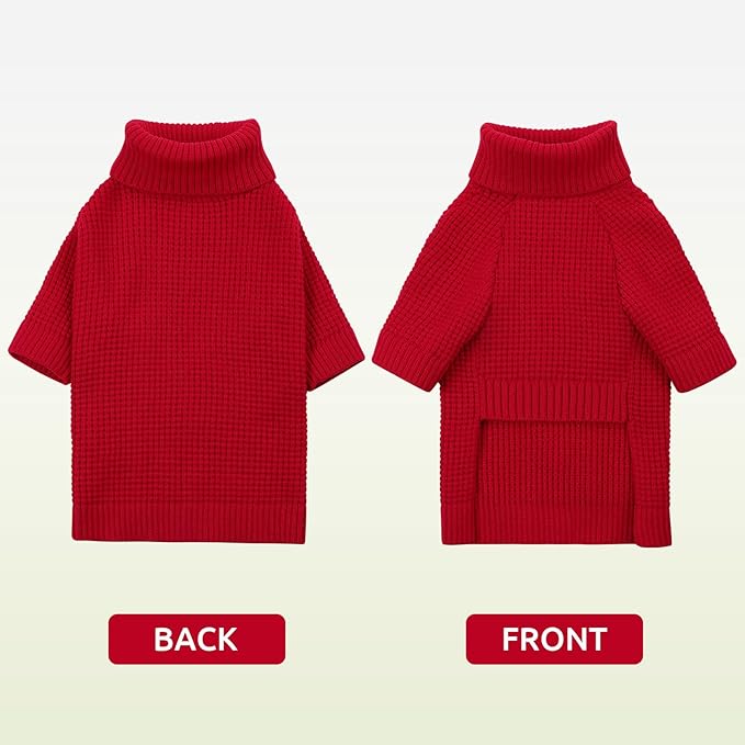 Queenmore Dog Sweaters for Small Dogs Male, Turtleneck Fall Doggie Sweater, Waffle Knit Sweater for Small Dogs, Cat Sweater Puppy Sweaters, Pet Christmas Sweater, Red XS