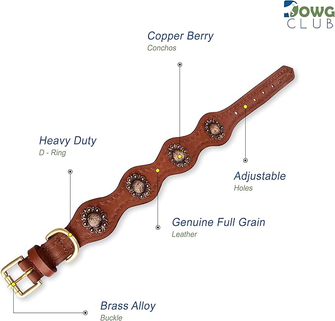 | Genuine Leather Scalloped Edges Vintage Dog Collar | Full Grain, Heavy Duty | Comfortable, Strong | Best for Medium, Large & XL Breeds (XL (Fit Neck Size 22"-26"), Brown-Scalloped Edges)