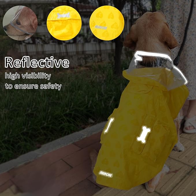 Waterproof Dog Raincoat, Adjustable Reflective Lightweight Pet Rain Clothes with Poncho Hood (Yellow(Water-Activated Color Change), XX-Large)