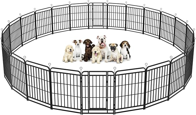 Square Steel Pipe Dog Fence Outdoor 24 Piece Panels 40" Height Anti-Rust Heavy Duty Dog Playpen with Doors Portable for Yard RV Camping, Total 54FT, 227 Sq.ft, Snowy Black