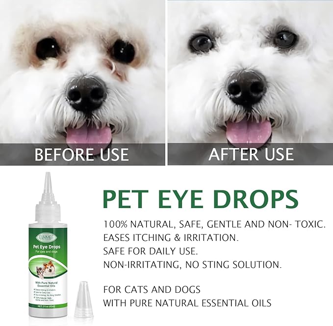Pet Eye Drops for Dogs & Cats, Relieve Itching, Irritation & Allergies Symptoms - Natural Formula, Dog Eye Infection Treatment, Safe for Daily Use(60ml)