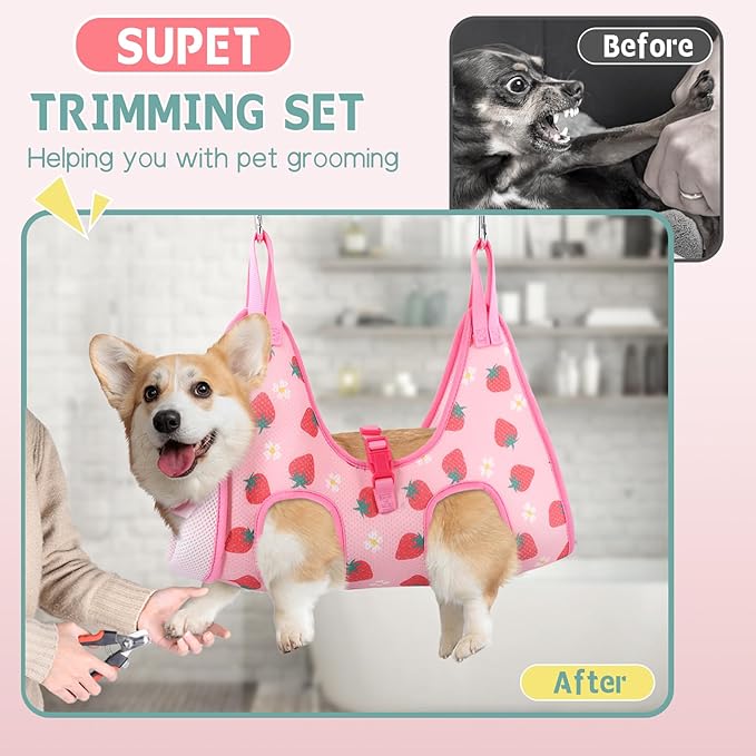 Supet Dog Grooming Hammock, Dog Hanging Harness for Nail Trimming Doorframe, Pet Holder Restraint for Clipping Nails, Pet Hoist Sling for Cutting Nails, Ear & Eye Cleaning, Medicine at Home (XL)