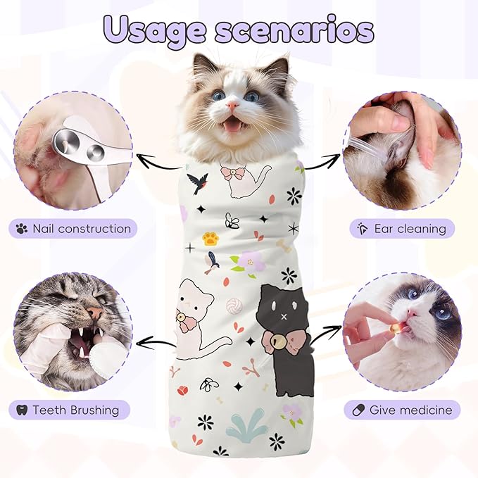 27.6"Cat Grooming Wrap (for nail trimming and veterinary care) - Large-Scale Anti-Escape Cat Containment Device- Multifunctional pet grooming essential, (C3 Suitable for 15 lbs)