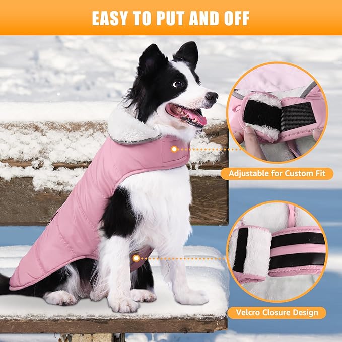 iBuddy Dog Winter Coats with Fleece Vest,Waterproof Warm Dog Snow Jacket Windproof, Reflective Adjustable Pet Dogs Cold Winter Coat for Large Dogs Girl Boy