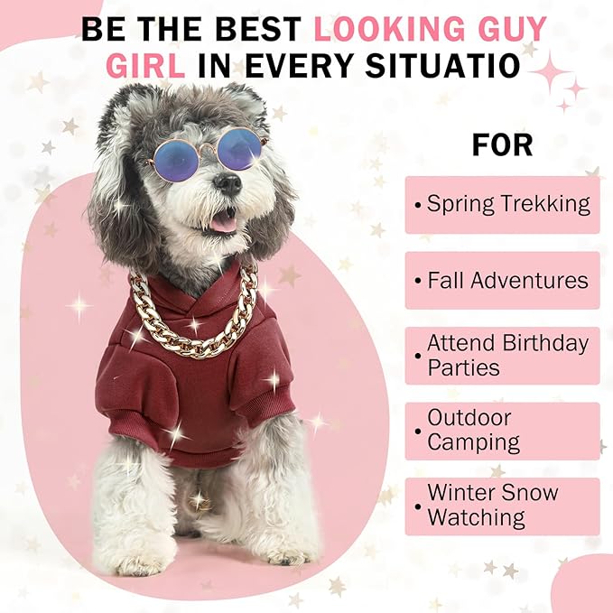 SCENEREAL Dog Hoodie Sweaters for Small Medium Large Size Dogs, Fleece Dog Sweatshirt with Hat and Pocket,Soft Cold Winter All Weather Dog Clothes for S to XL Sized Dogs, Burgundy L