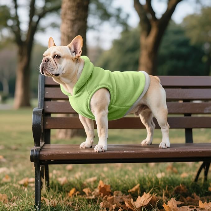 Idepet 2 Pack Dog Fleece Vest Sweater Warm Pullover Jacket with D-Ring Leash Reflective Winter Coat Hoodie for Bulldog Pug Chihuahuas Yorkies Dachshunds(Dark Green&Grass Green,XX-Large-French Bulldog)