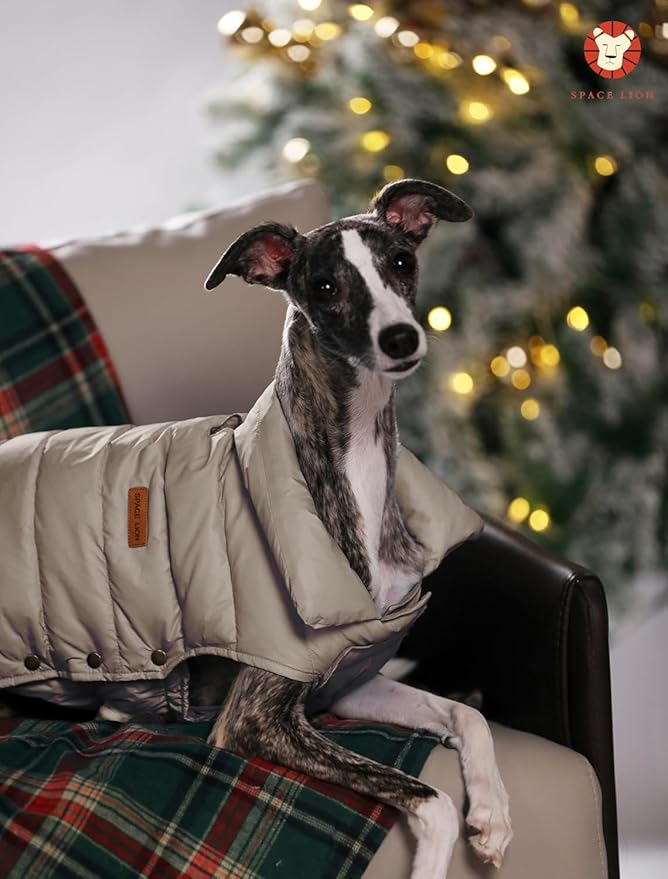 SPACE LION Dog Puffer Jacket, Down Winter Coat, Durable Outdoor Coat for Cold and Windy Conditions, Waterproof, Lightweight Jacket, Adjustable Fit for Small, Medium, Large Dogs(Camel,24/2XL)