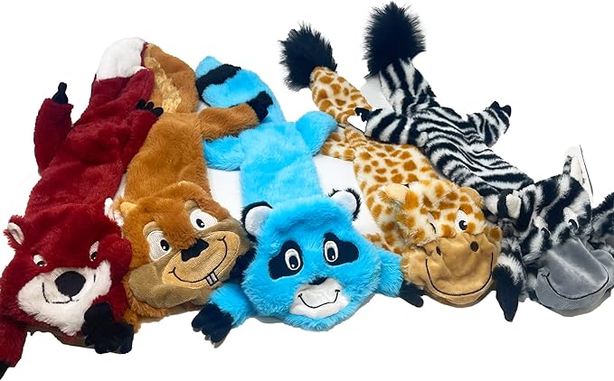 Jalousie 5 Pack Stuffingless Dog Squeaky Toys Dog Toy w/Durable Liner No Stuffing Dog Toy - Dog Toys Crinkle Paper Squeaker Toy for Medium Large Dogs (5 Pack - Large - Premium Furrrr)