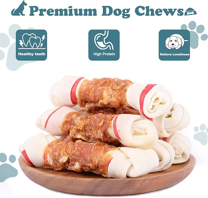 Dog Treats Chicken Wrapped Rawhide Bones for Small Dog Treats Puppy Chews Snacks Promotes Healthy Chewing Chicken Wrapped Knot 6.5" 0.5lb