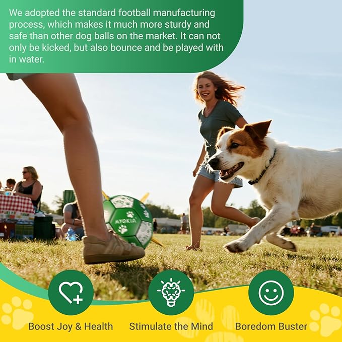 Size 2 Dog Soccer Ball with Straps Durable Training Ball for Pets Interactive Outdoor Dog Toy, Green & White, Paw Design, for Small & Medium Puppie