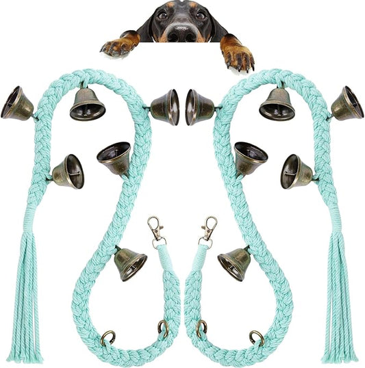 2 Pack Dog Bells for Door Potty Training, Handwoven Cotton Rope Dog Doorbell with 6 Extra Loud Bells, Adjustable Dog Door Bells for Small Medium Large Dogs to Ring to Go Outside, LightGreen
