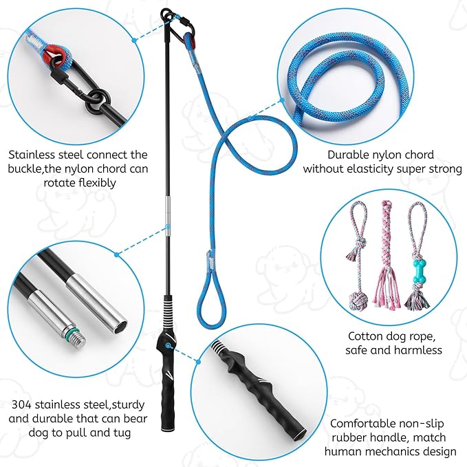 Aitmexcn Flirt Pole for Dogs Chase and Tug of War, Interactive Dog Toys for Large Medium Small Dogs, Dog Enrichment Toys with Rope Chewing Toys for Outdoor Training Playing Exercise