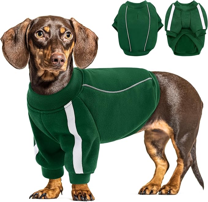 Queenmore XXXL Christmas Dog Sweater, Cozy Fleece Dog Sweatshirt, Warm Winter Fleece Jacket for Small, Medium & Large Dogs with Leash Hole/Reflective Stripes Green