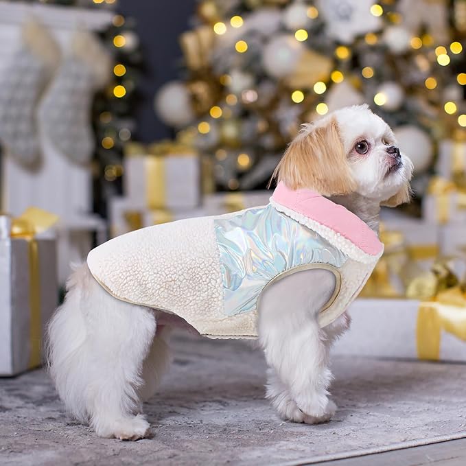 EMUST Dog Feece Jacket, Soft Dog Vest Warm Cold Weather Coats for Small Medium Dogs Boy or Girl for Fall Winter, Cream, L