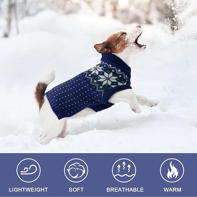 Kuoser Dog Sweater, Holiday Christmas Snowflake Pet Warm Knitwear Dog Sweaters Soft Puppy Clothing, Doggie Turtleneck Cold Weather Outfit Pullover for Small Medium Large Dogs Cats, Blue M