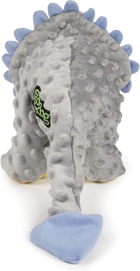 goDog Dinos Frills Squeaky Plush Dog Toy with Chew Guard Technology, Durable Fabric & Squeaker for Active Play, Gray, Large