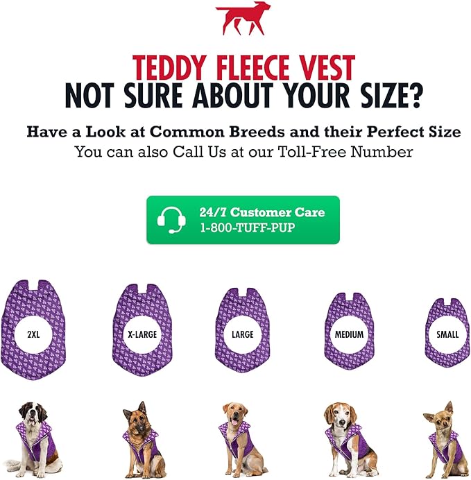 Tuff Pupper Reversible Fleece Sweater Vest for Dogs | Lightweight Comfortable Insulated Jacket | Front Zip Closure | Machine Washable | Built-in Leash Hole | Sizes for All Breeds (XL, Purple)