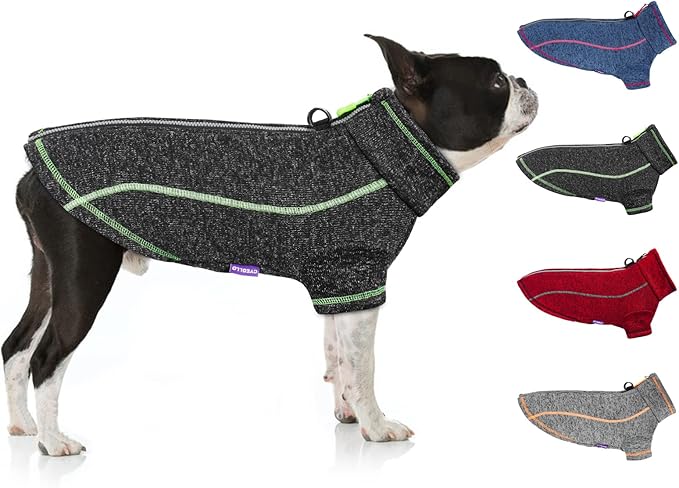 cyeollo Dog Sweater Coat Jacket Zipper Fleece Lined Dog Reflective Sweater Clothes with D Ring Winter Coat for Large Dogs