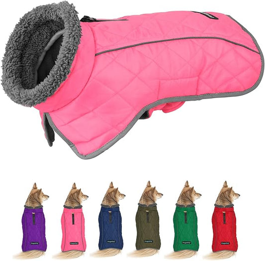 Fragralley Dog Coat Large, Waterproof Dog Jacket with Warm Fleece Lining, Adjustable Reflective Dogs Winter Coat, Turtleneck Pet Coats for Cold Weather (Pink XXXL)