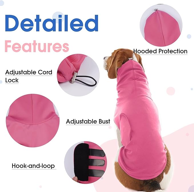X-Large Dog Fireworks Anxiety Vest with Adjustable Chest,Hood Neck Wraps,Soft Lightweight Calming Shirt for Storms,Lightning,Separation,Home Alone(Rose)