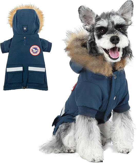 PINA Small Dog Coats - Waterproof, Warm Winter Jacket with Faux Fur Hood, Reflective, Flannel Lined, Windproof, Pocket