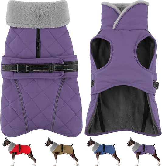Dog Coat, Waterproof Dog Winter Jacket with Adjustable Buckle, Reflective Turtleneck Pet Snow Vest Warm Fleece Sweater for Small Medium Large Dogs - Purple, M
