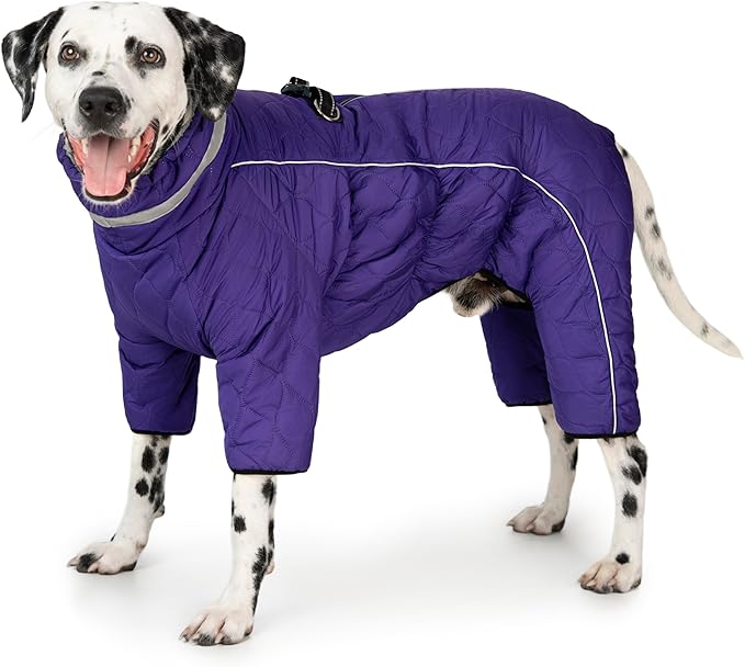 Four Legged Dog Winter Coat for Small Dogs, Warm Puppy Onesie Clothes Christmas, Reflective Turtleneck Dog Jacket with Buckles & D-Rings, Puffer Cold Weather Coat Zipper