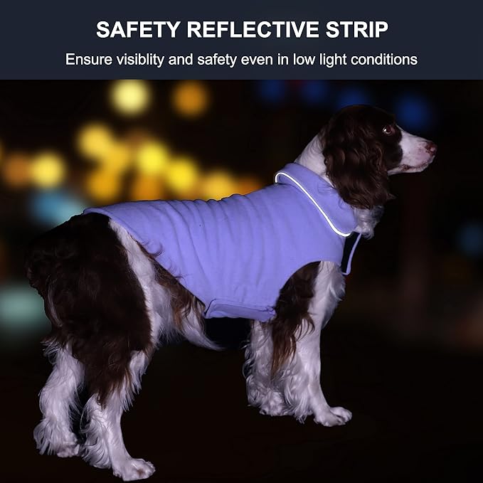 Fleece Dog Coat Winter Pet Jacket Reflective for Cold Weather for Large Medium Small Dogs(Purple,M)