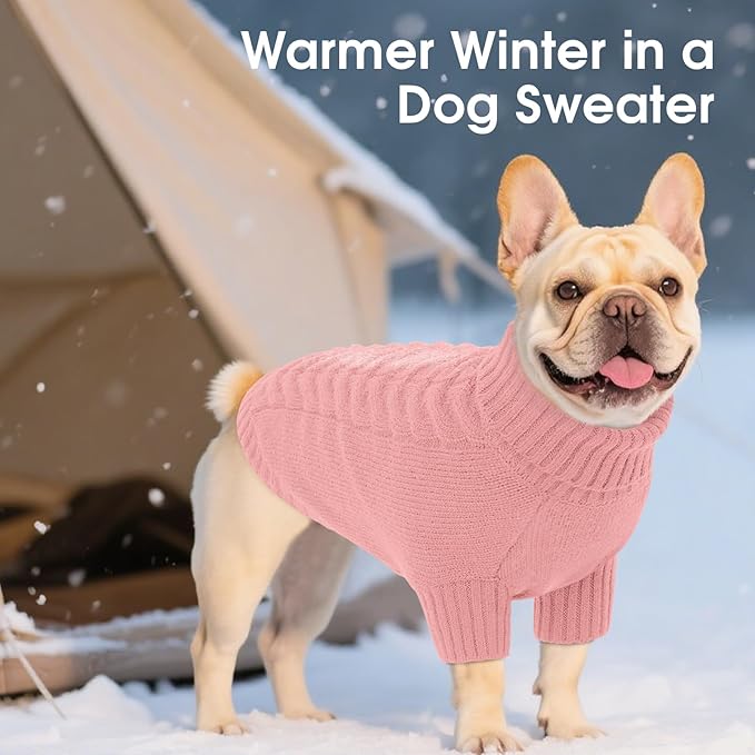 Dog Sweaters for Large Dogs Classic Turtleneck Dog Christmas Sweater Thick Warm Pullover Female Puppy Pet Stretch Knitwear Fall Winter Clothes with Leash Hole(Pink, L)
