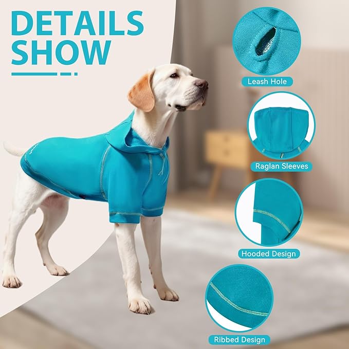Basic Dog Hoodie Sweatshirts, Pet Clothes Hoodies Sweater with Hat and Leash Hole, Soft Cotton Outfit Coat for Small Medium Large Dogs, Royal Blue (Large)
