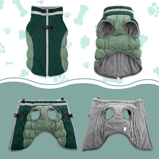 Lelepet Warm Dog Winter Coat Dog Coats for Small Dogs Waterproof Dogs Jacket with Harness Built in Reflective Cold Weather Coats Windproof Zip-Up Winter Fleece Vest Snowsuit Chihuahua Teal Green