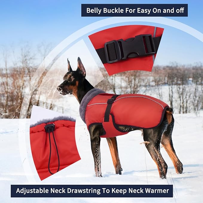 IECOii Extra Warm Dog Coat - Reflective Adjustable Jacket With Buckle Fleece Turtleneck for Cold Weather - Soft Winter Coat for Small Medium Extra Large Dogs