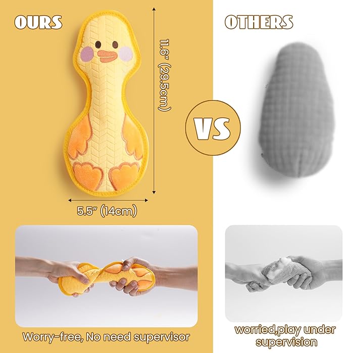 Duck Squeaky Dog Toy, New 2025 Indestructible Dog Toy for Aggressive Chewers, Stuffed Toy with Two Tough Layers, Soft Plush for Comfort and Chewing, Yellow