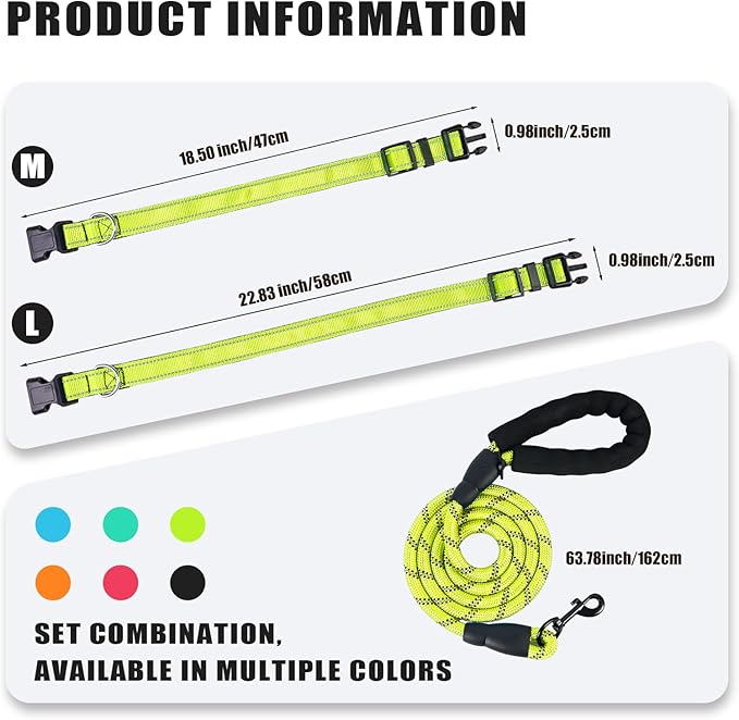 Nylon Dog Leash for Medium Large Dogs, 5-FTReflective Heavy Duty Leash with Comfortable Handle & Poop Bag Dispenser Ring, 1/2 Inch Wide, Secure Reinforcement for Walking (Green, M)