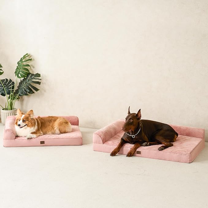 EHEYCIGA Memory Foam Dog Bed XLarge Sized Dogs, Extra Large Dog Bed Orthopedic with Washable Removable Cover, Waterproof XL Pet Bed Couch, 44x33x6 Inches, Pink