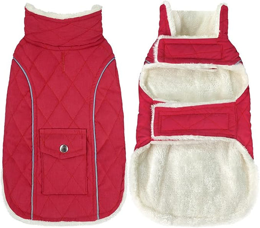 Malier Dog Winter Coat, Windproof Dog Cold Weather Coats with Real Pocket, Winter Extra Warm Pet Coat Fleece Jacket Reflective Clothes for Small Medium Large Dogs and Puppy (Red, XX-Large)