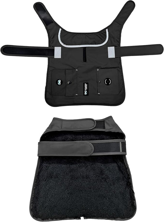 Joyride Harness FrostFlex Dog Winter Jacket - Fleece Lined & Water-Resistant - Snowsuit with Pockets for Treats & Poop Bags - Durable Cold Weather Dog Coat - Black Onyx-S