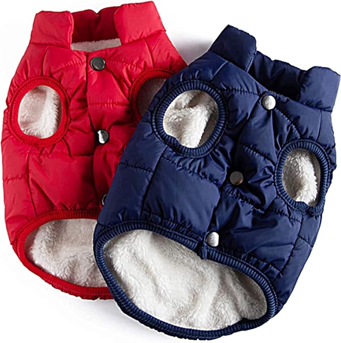 Syhood 2 Pieces Dog Jacket 2 Layers Fleece Lined Dog Jacket Warm Soft Windproof Small Pet Coat for Winter Cold Weather(M,Navy,Red)