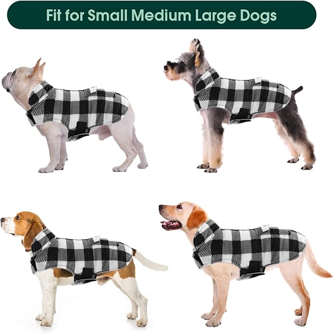 Kuoser Dog Winter Coat, Windproof Dog Fleece Jacket British Style Plaid Cold Weather Doggie Vest Coats, Reversible Cozy Warm Pet Clothes Apparel for Extra Large Size Dogs XXXL