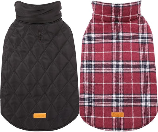 Kuoser Waterproof Dog Coat, Reversible Dog Jacket for Medium Dogs, Adjustable Durable Doggie Winter Coat Warm Puppy Cold Weather Apparel from Small to Large Breed, Red M